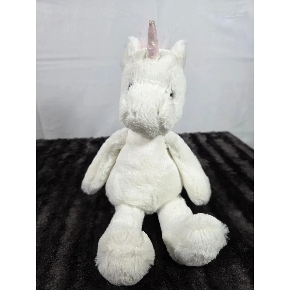 Pinky White Unicorn Plush Stuffed Animal Pastel Rainbow Mane Iridescent Horn